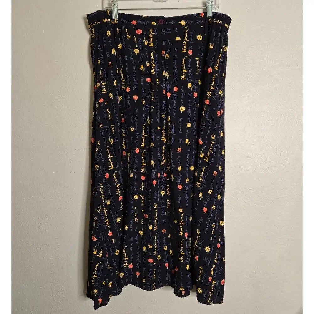 Vintage Floral Midi Faux Wrap Skirt 20 Script Poet Core Librarian Teacher Artsy